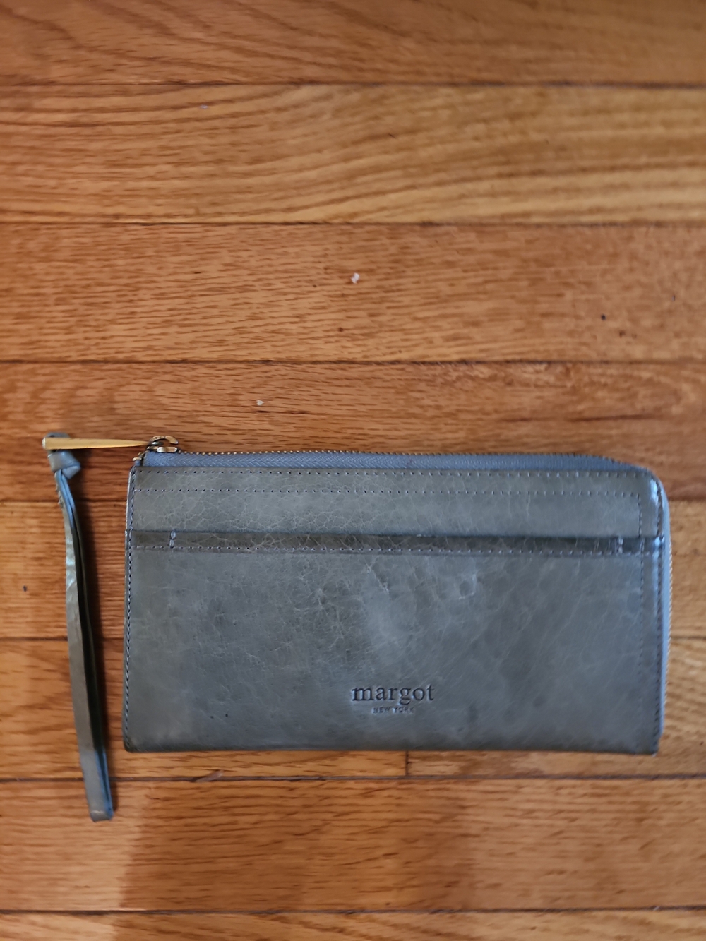 margot Olive Green Leather Zip Wallet with Wrist Strap
